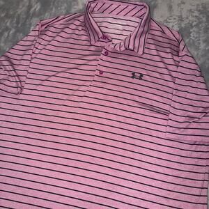 Under Armour Playoff Polo Pink Black Striped Golf Shirt Men’s XXL